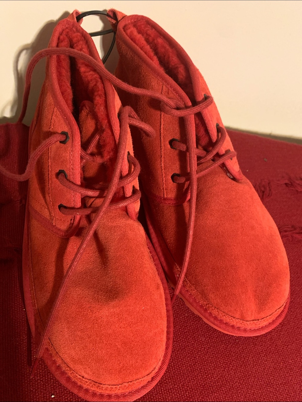 UGG Red Suede Chukka Boots with Lace-Up Front